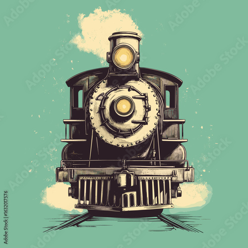 Vintage steam train illustration on a retro background
