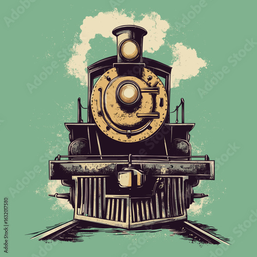 Vintage steam train illustration on a retro background
