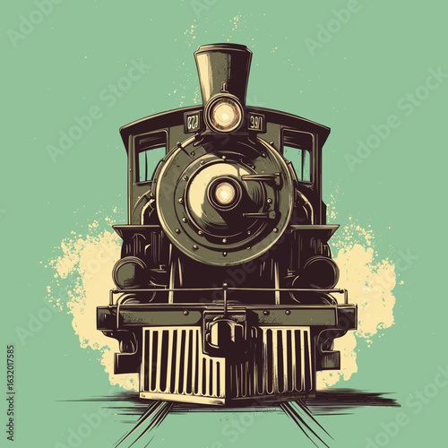 Vintage steam train illustration on a retro background