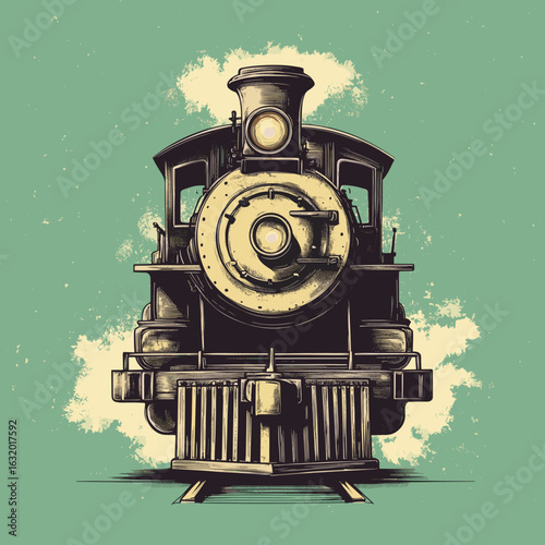 Vintage steam train illustration on a retro background