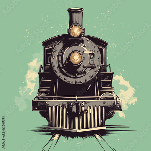 Vintage steam train illustration on a retro background