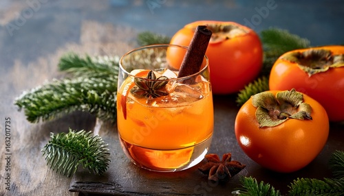 festive spiced persimmon bourbon cocktail for holiday cheer
