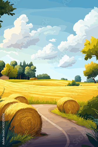 Sunny Summer Field Landscape
