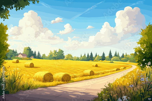 Sunny Summer Field Landscape