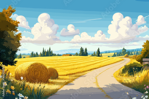 Sunny Summer Field Landscape