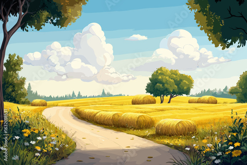 Sunny Summer Field Landscape