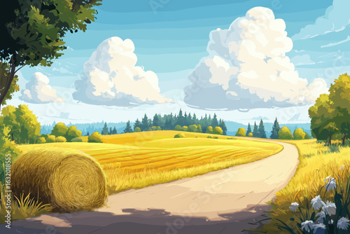 Sunny Summer Field Landscape