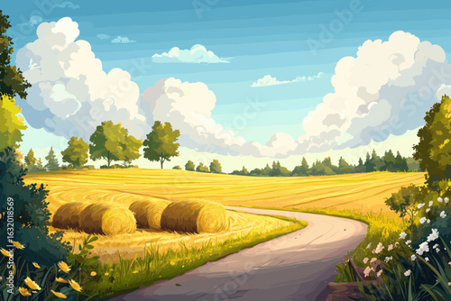 Sunny Summer Field Landscape