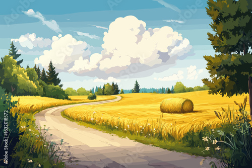 Sunny Summer Field Landscape