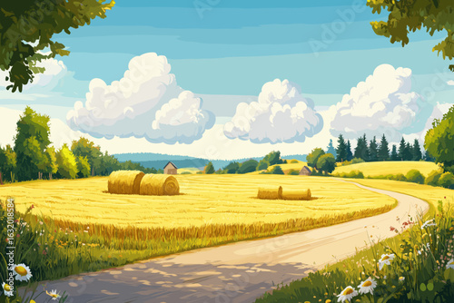 Sunny Summer Field Landscape