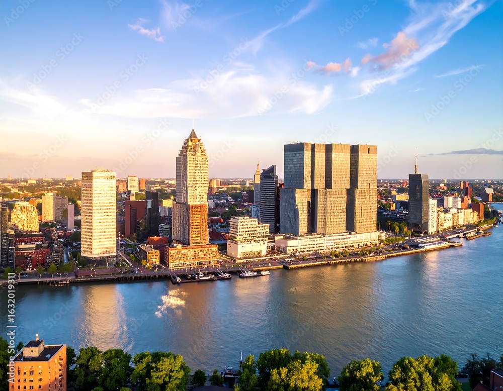 Obraz premium City skyline at sunset over a river (9)