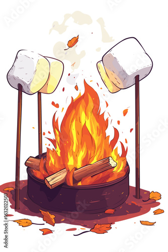 Cozy Campfire with Marshmallows and Autumn Leaves