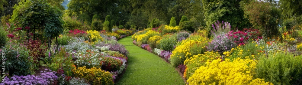 Fototapeta premium Vibrant flower garden panoramas hdr 360 degrees