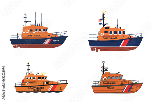 Flat vector of a coast guard lifeboat, water transportation vehicle