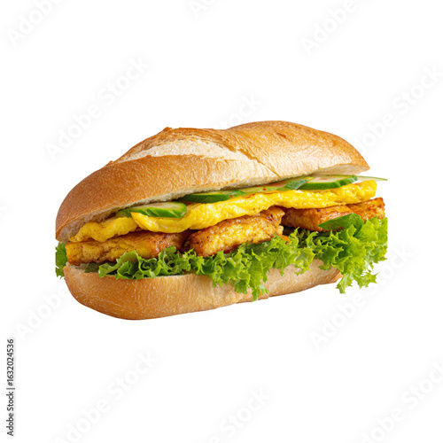 Delicious Tofu and Scrambled Egg Sub Sandwich on a Crusty Roll