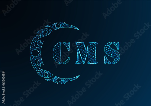 Low poly letter logo CMS design. CMS letter logo low poly vector design on blue color gradient background. CMS logo low poly design