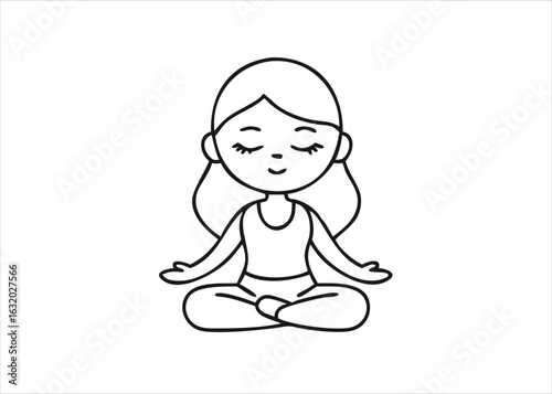 Charming young female figure in a serene meditative posture with eyes gently closed embodying peace and contemplation presented as a distinct graphic element isolated on white background