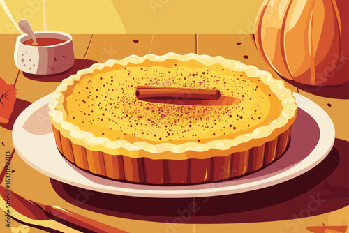 Warm Pumpkin Pie on Kitchen Counter