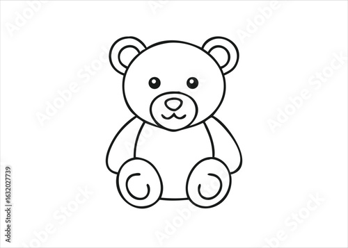 Charming single line drawing of a cuddly teddy bear rendered in a simple black artistic style isolated on white background