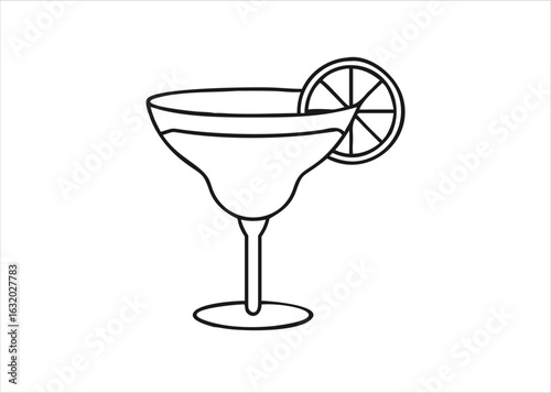 Retro line art daiquiri cocktail with lime slice and refreshing beverage design isolated on white background