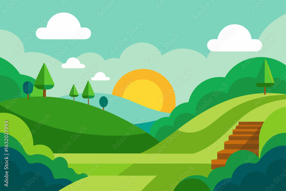 Fototapeta premium green hillside garden sunshine nature field
