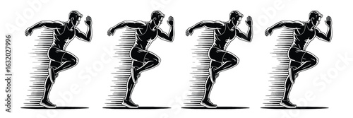 Black and white illustration of a runner in motion