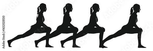 Four female silhouettes performing lunges woman exercise