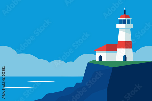 ocean cliff lighthouse sunny sky