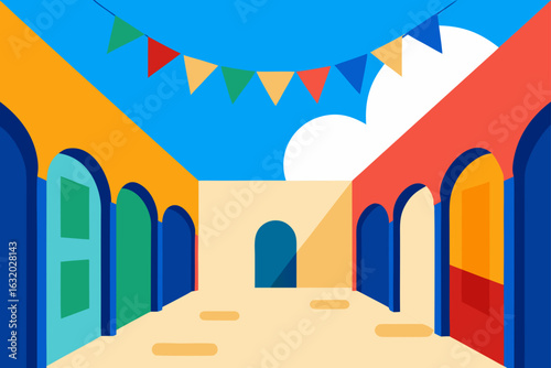 colorful flag courtyard sunshine