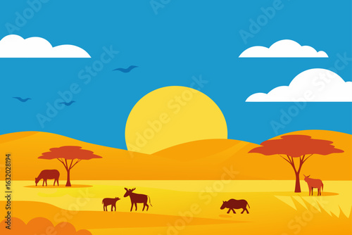 prairie herd sunlight grassland