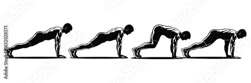 Man performing mountain climber exercise sequence fitness