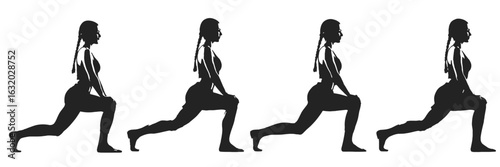Woman stretching in lunges sequence silhouette fitness