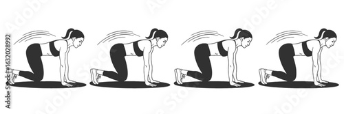 Woman performing cat cow yoga pose sequence illustration