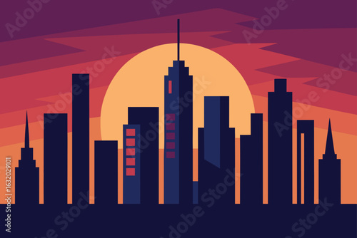 sunset tall urban skyscrapers