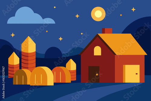 village farmyard hay bales warm light