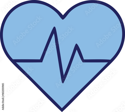 A light blue heart icon with a dark blue electrocardiogram line representing a healthy heartbeat and pulse