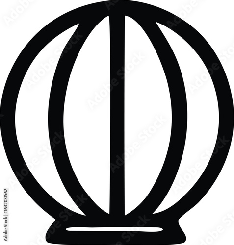 Simple black silhouette of a spherical lantern with vertical and horizontal ribbing and a base
