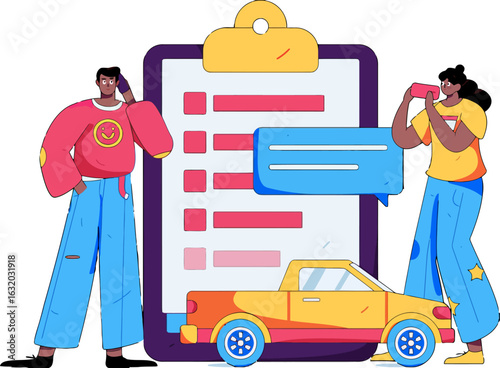 Streamlined vehicle inspection with a user-friendly checklist, ensuring efficient processes and happy customers, showing safety and reliability in a modern and approachable way for automotive success