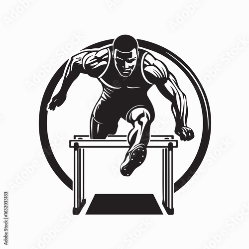 Athlete Jumping Hurdle Vector Illustration on white background