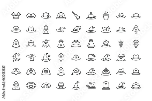 Halloween vector art of collection of halloween hats and spooky icons isolated