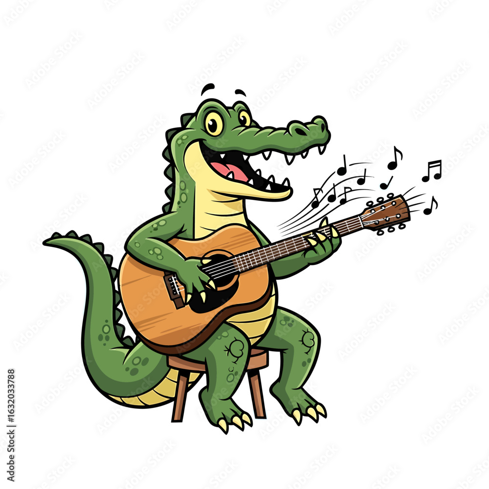 Obraz premium Singing Alligator with Acoustic Guitar