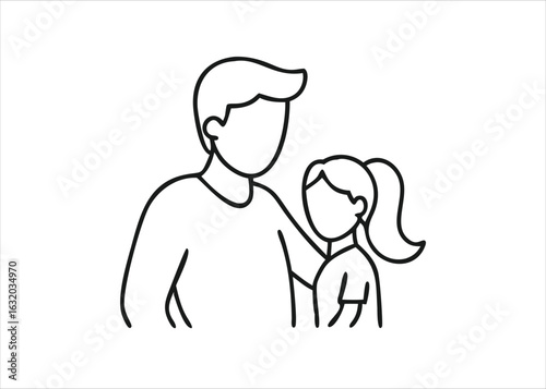 A heartwarming line art illustration celebrating fatherhood with a parent and child bond on a white background isolated on white background