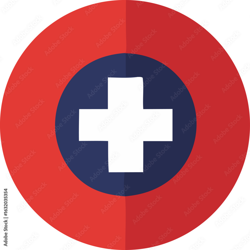 Obraz premium Red and blue circular target with a white cross emblem symbolizing medical assistance and safety