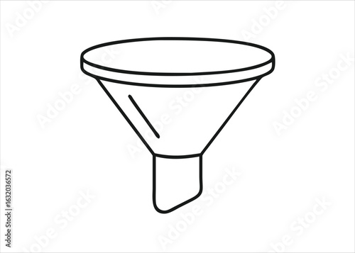 A singular black filter symbol representing data processing or content refinement is presented isolated on white background