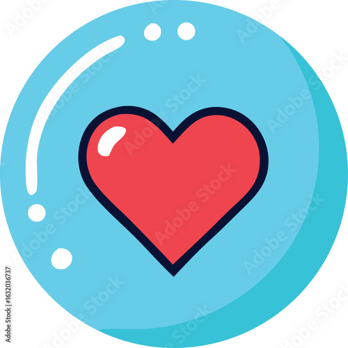 Simple red heart icon encased within a bright blue circular bubble with subtle highlights
