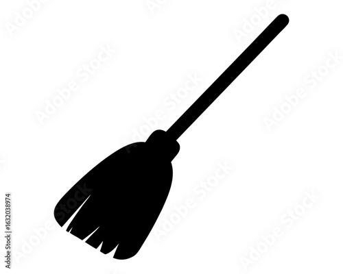 Simple black silhouette of a broom with a wooden handle and bristles