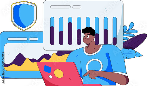 Empowered entrepreneur using data analytics for smart business decisions, envisioning success and growth with modern technology, ideal for finance, marketing, and strategic planning visuals