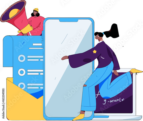 Dynamic marketing team launching mobile campaign with email promotions and vibrant visuals, driving engagement and brand awareness, perfect for digital advertising strategies