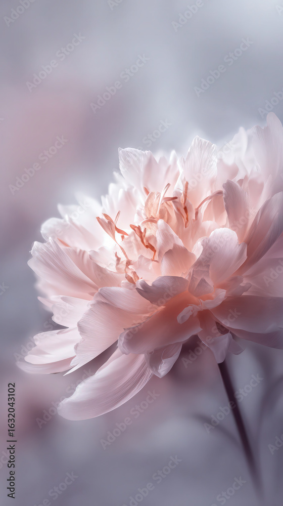 Fototapeta premium A beautiful, soft pink peony flower blooms in full, showcasing its delicate petals and beauty.