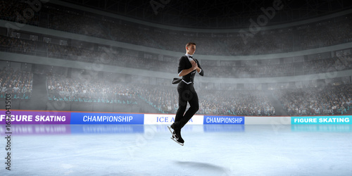 Photos Man figure skater skating on ice stadium.